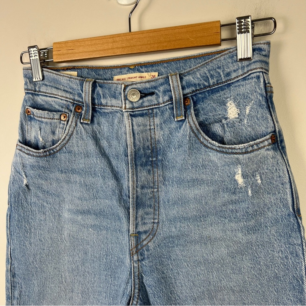 Levi’s Ribcage Premium Denim Jeans Straight Ankle Distressed High Waist 26 / 8 - Picture 5 of 15
